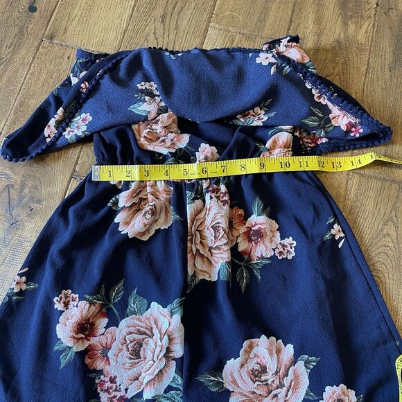 Navy Daytrip Rose Floral Strapless Short Flutter Romper Size XS Juniors/Teen - Picture 5 of 7